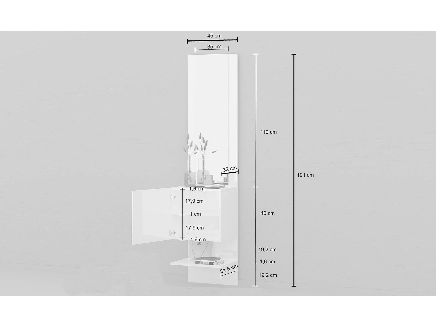 Dmora - Mobile da ingresso Ivana, 45x35h190 cm, Bianco