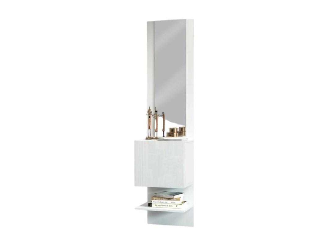 Armário de entrada Dcuadrad, Armário multifuncional com espelho, Sapateira de 1 folha, 45x35h190 cm, Branco