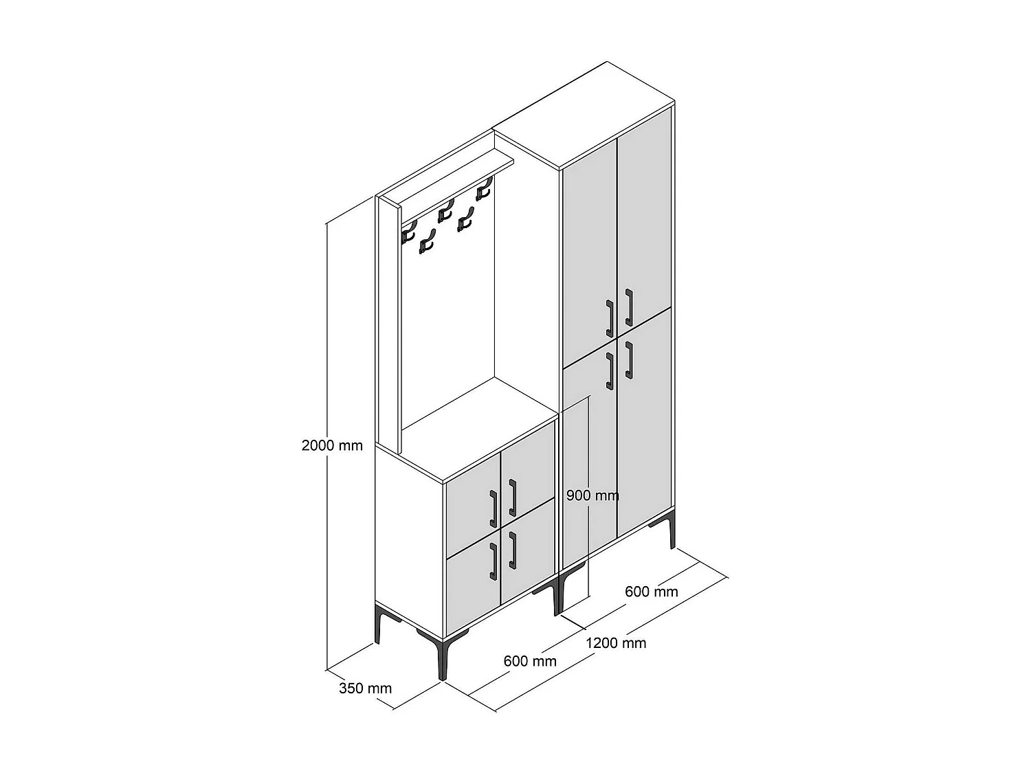 Meuble d'entrée Castor, Crochet d'entrée, Composition pour l'atrium, Console de rangement multifonction, 120x35h200 cm, Noyer et Marbre Blanc