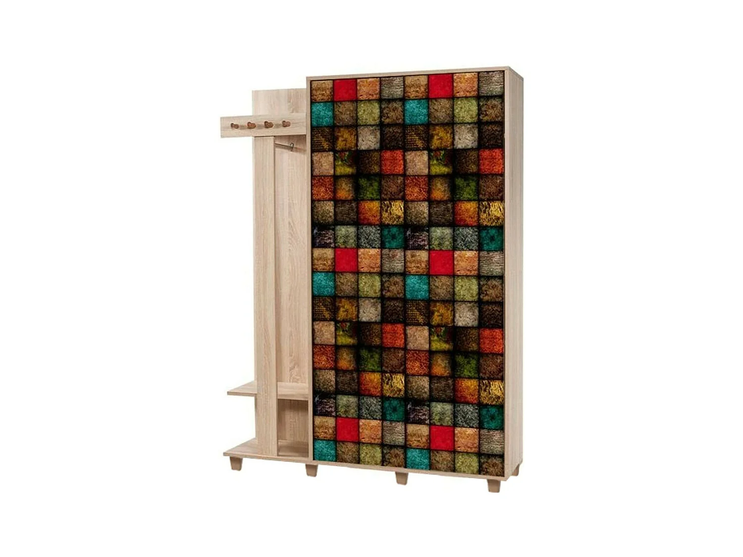 Dpionett-ingangsmeubel, Inkomhanger, Atrium-opstelling, Multifunctionele opraalhouder, 135x36h194 cm, Eiken en Veelkleurig