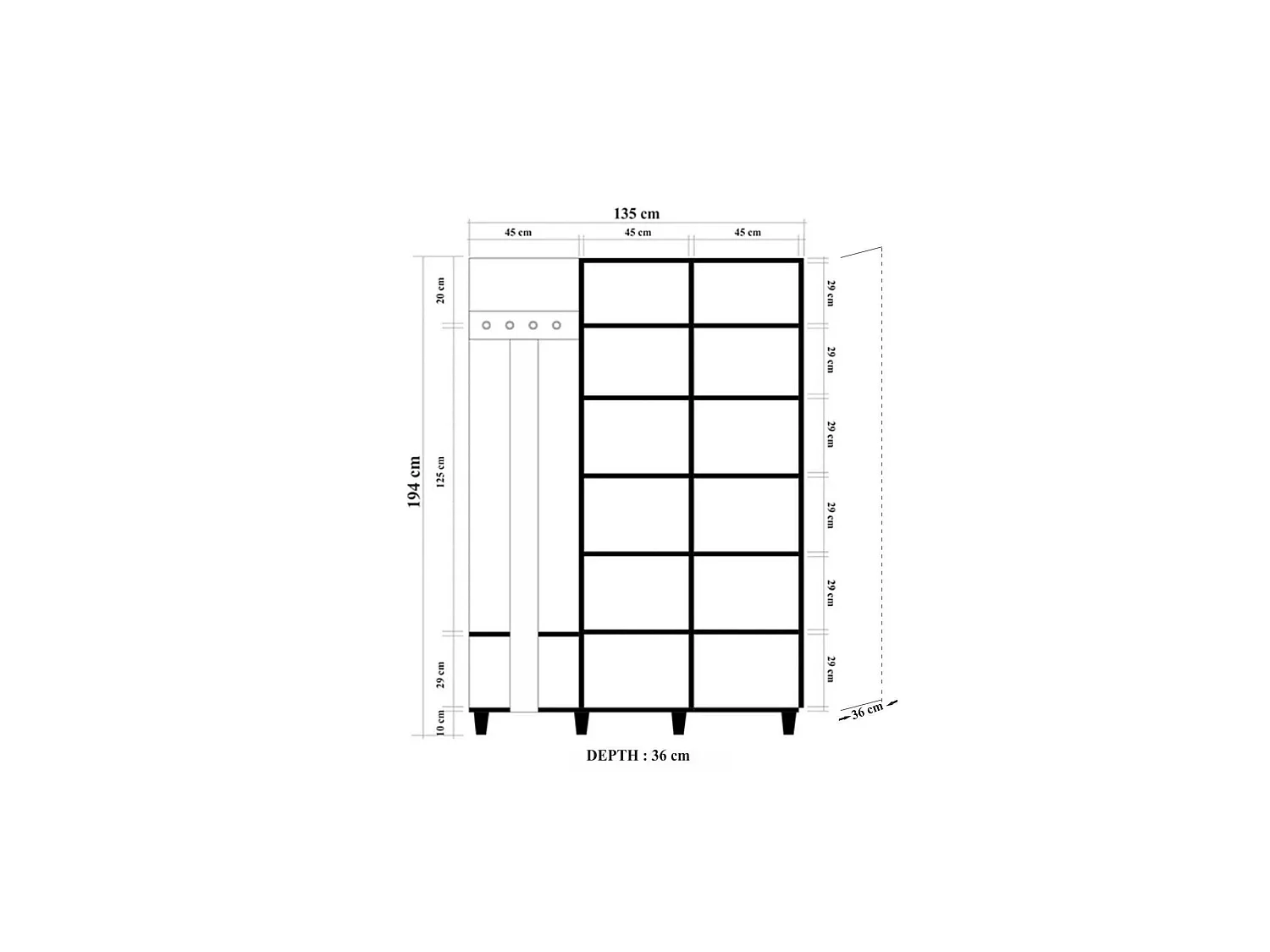 Mobile da Ingresso Liana, Appendiabiti, 36x135x194h cm Marrone Quercia