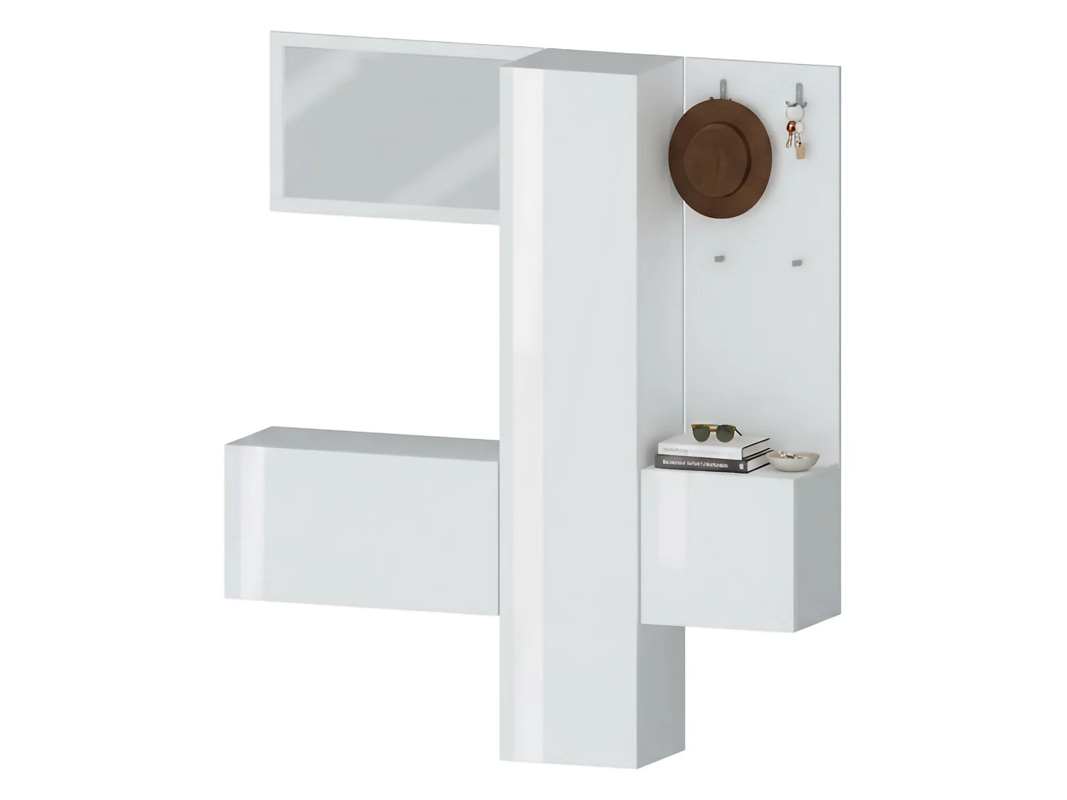 Meuble d'entrée Vernante, Armoire multifonctionnelle à 3 portes, Cintre mural avec miroir, 170x35h190 cm, Blanc