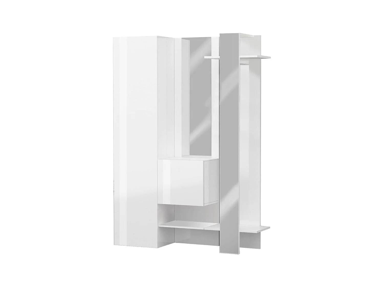 Meuble d'entrée Vilmaro, Armoire multifonctionnelle avec 2 portes, Cintre mural avec 2 miroirs, 140x35h190 cm, Blanc
