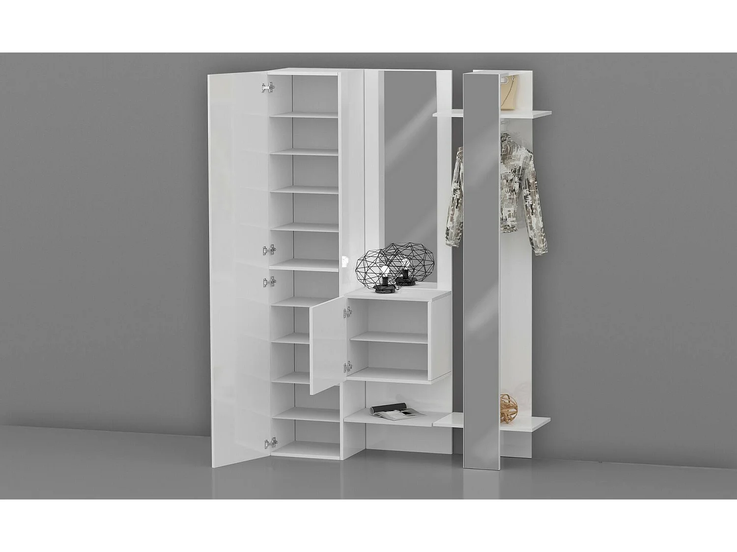 Mobile da Ingresso Arabelle, Specchio Incluso Made in Italy, 35x140x190h cm Bianco