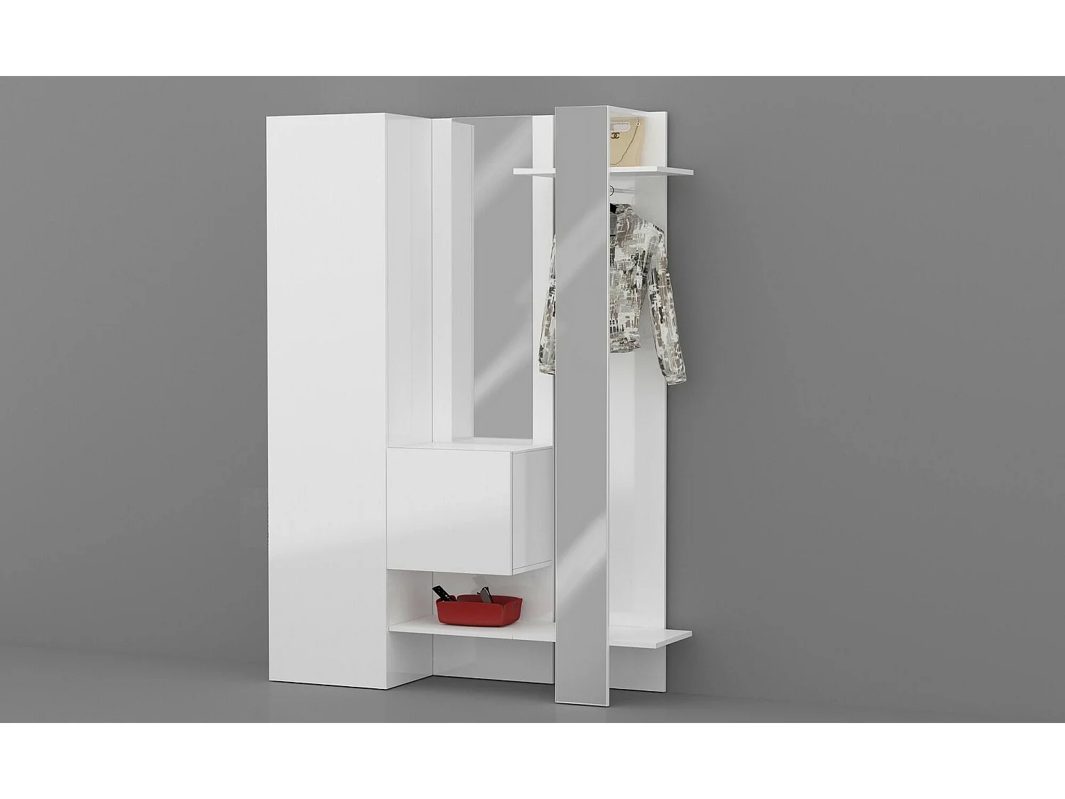 Mobile da Ingresso Arabelle, Specchio Incluso Made in Italy, 35x140x190h cm Bianco