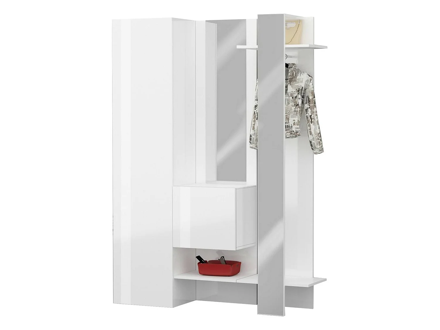 Mueble de entrada Dcriscion, Armario multifuncional con 2 puertas, Perchero de pared con 2 espejos, 140x35h190 cm, Blanco