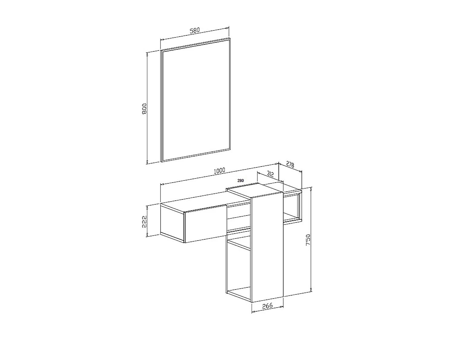 Daba-ingangsmeubel, Ingangshanger, Atrium-opstelling, M-functioneleerhouder, 100x31h75 cm, Eiken en Wit
