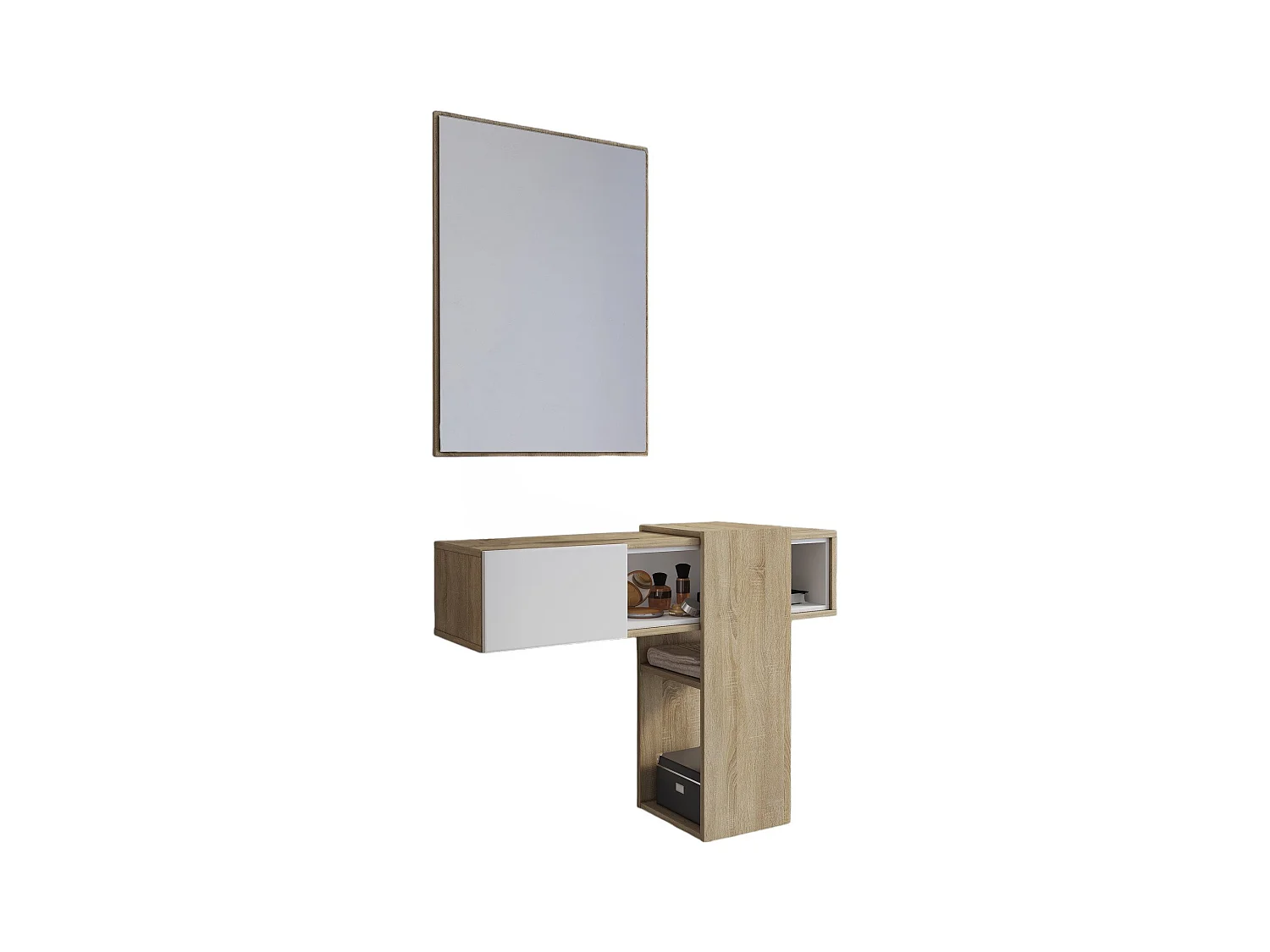 Daba-ingangsmeubel, Ingangshanger, Atrium-opstelling, M-functioneleerhouder, 100x31h75 cm, Eiken en Wit