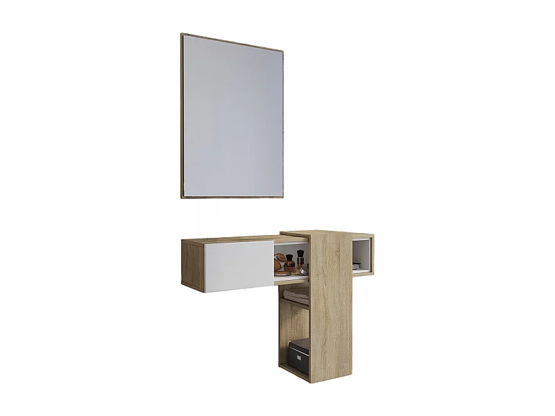 Daba-ingangsmeubel, Ingangshanger, Atrium-opstelling, M-functioneleerhouder, 100x31h75 cm, Eiken en Wit