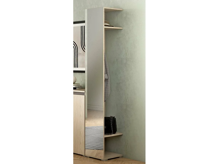 Meuble d'entrée Campanula, rangement gain de place, entrée avec miroir et patères, 100% Made in Italy, 35x37h195 cm, Olmo