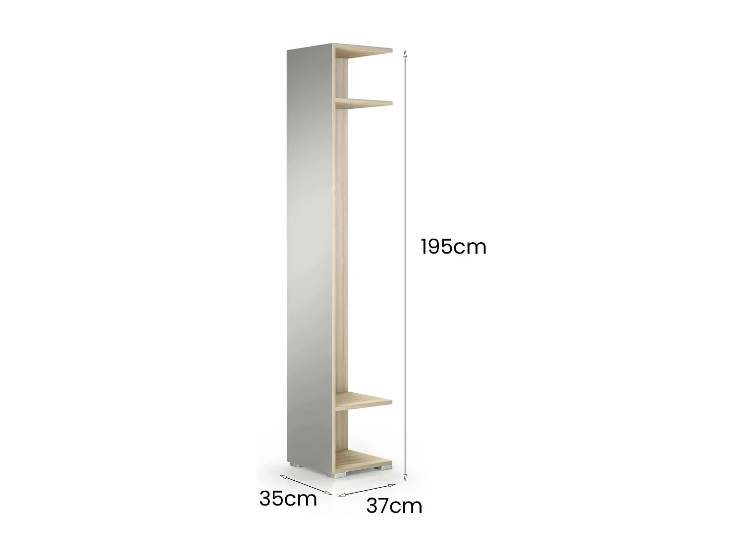 Meuble d'entrée Campanula, rangement gain de place, entrée avec miroir et patères, 100% Made in Italy, 35x37h195 cm, Olmo