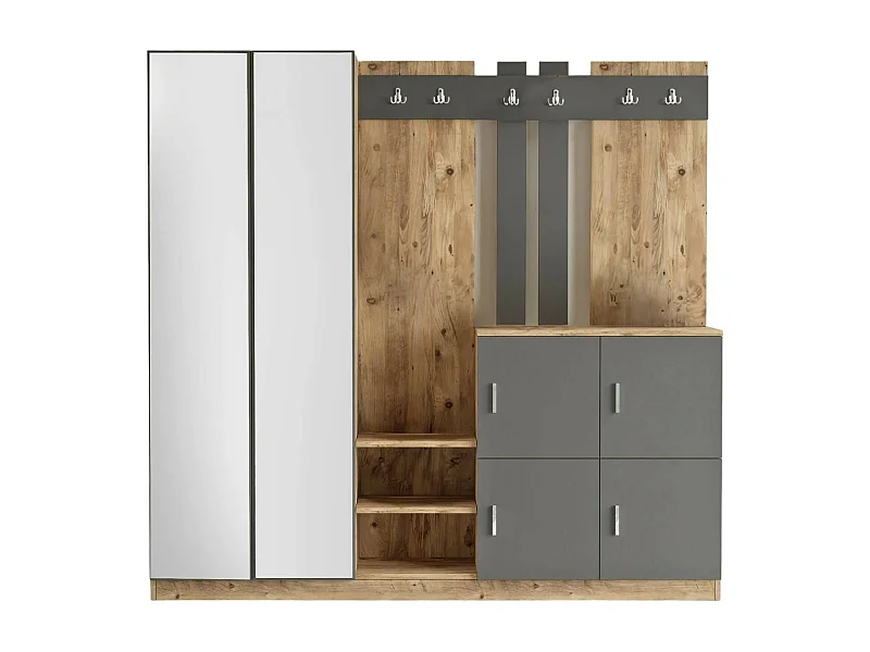 Eingangsmöbel Dnikolao, Moderner Eingang, Wandgarderobe, Multifunktions-Aufbewahrungskonsole, 187x38h180 cm, Eiche und Anthrazit