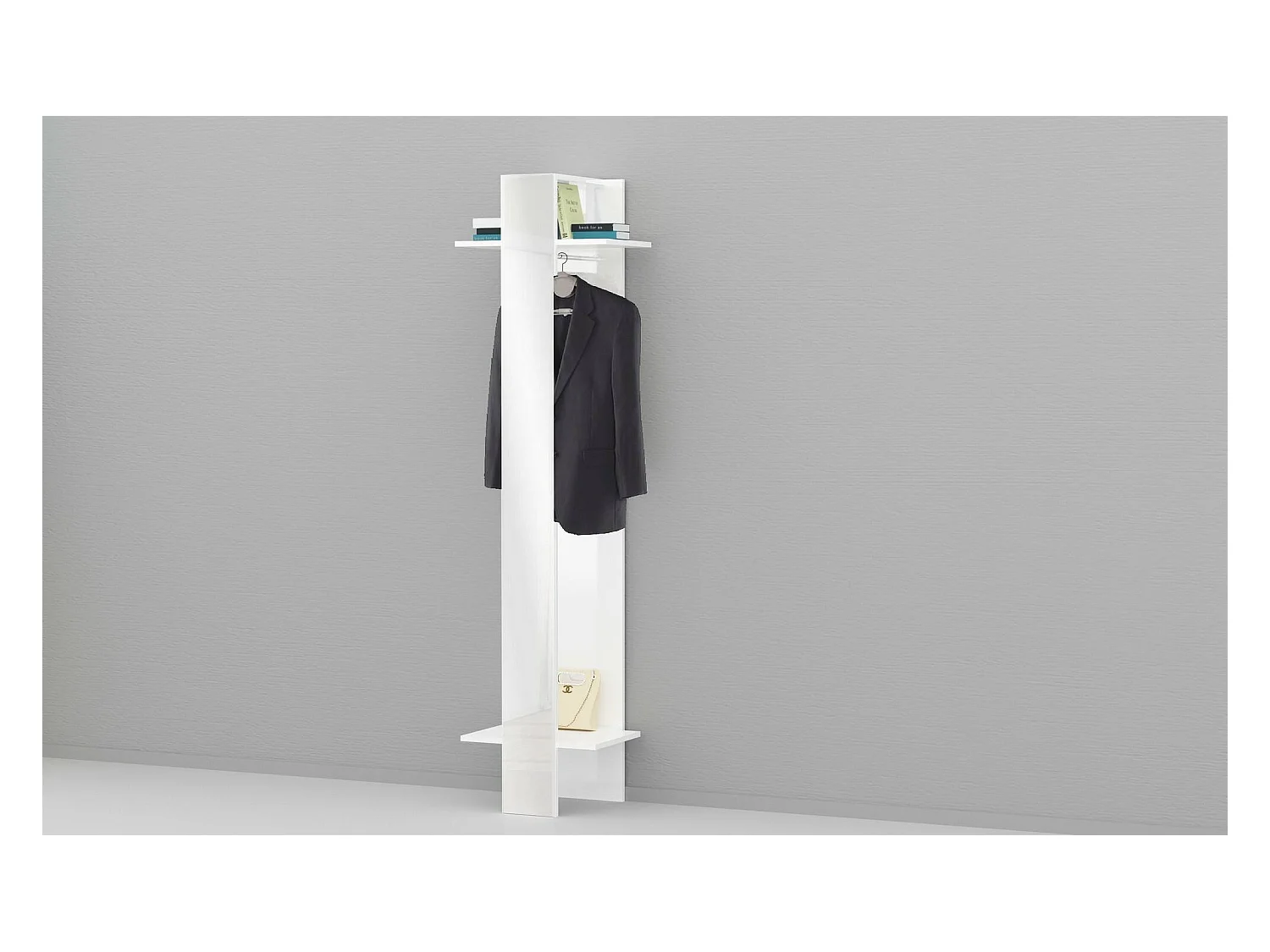 Armário de entrada Dcrociat, Armário mulFunção, Cabide de parede com espelho, 50x35h190 cm, Branco