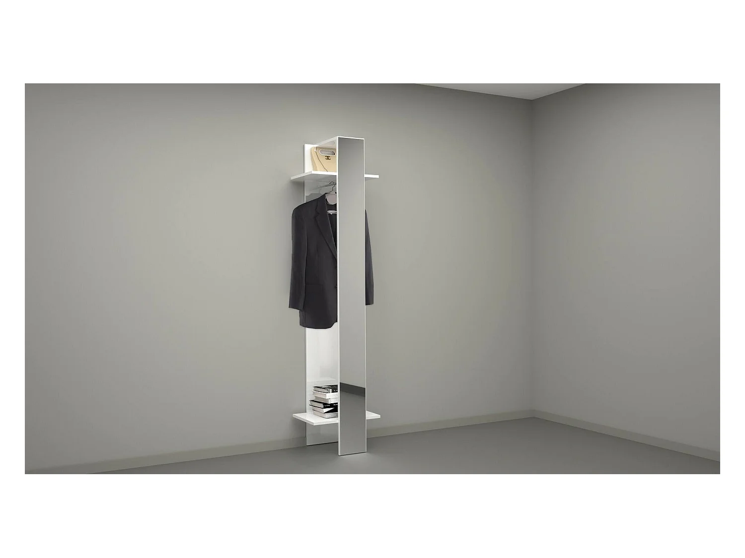 Armário de entrada Dcrociat, Armário mulFunção, Cabide de parede com espelho, 50x35h190 cm, Branco