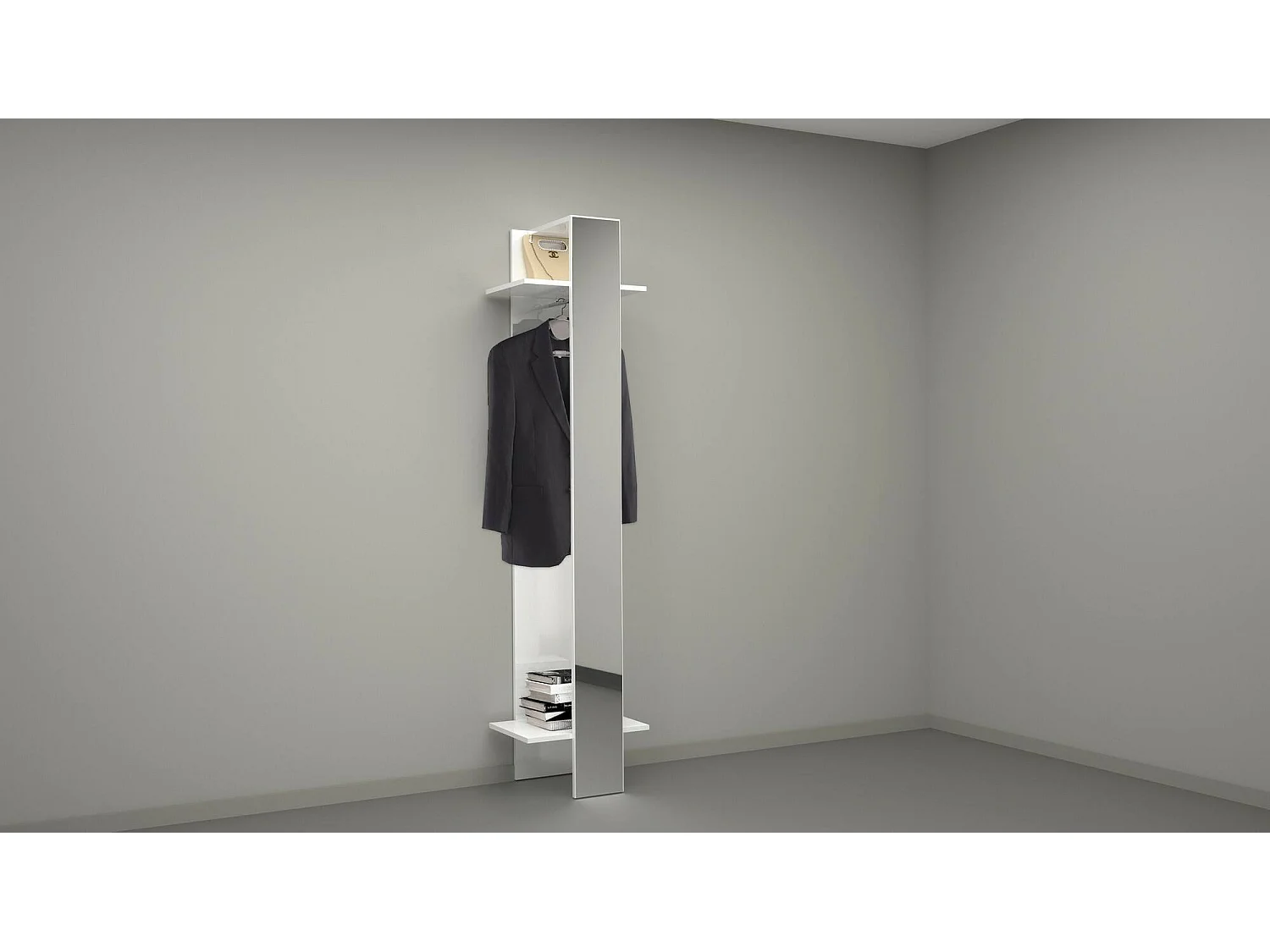 Armário de entrada Dcrociat, Armário mulFunção, Cabide de parede com espelho, 50x35h190 cm, Branco