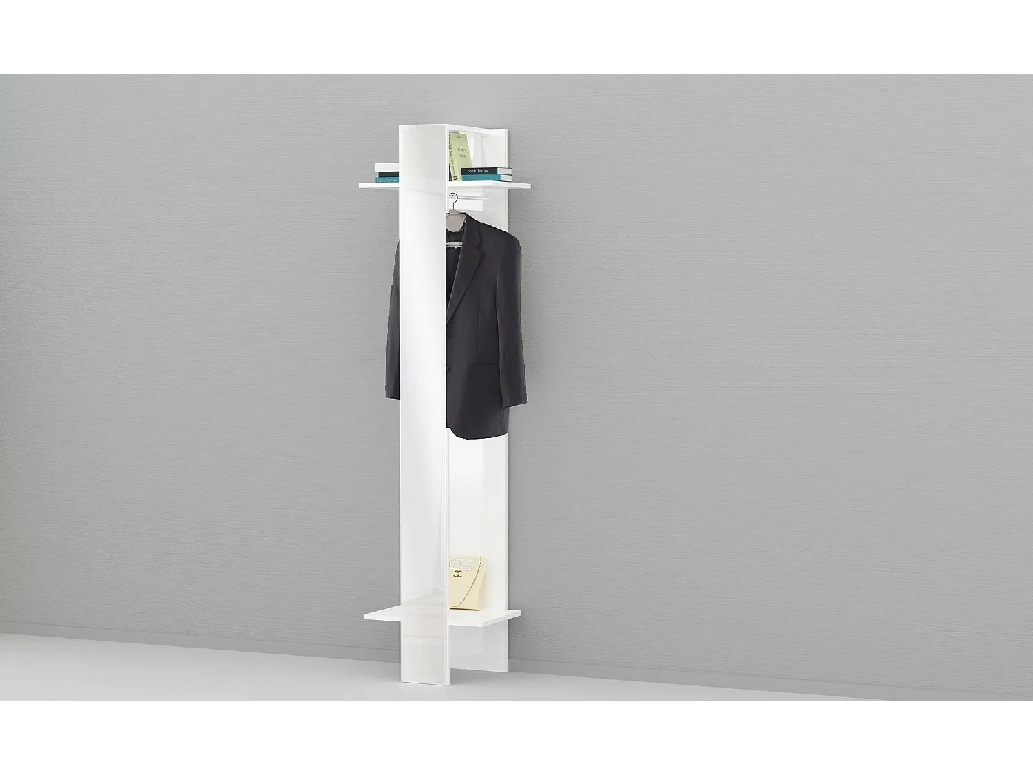 Armário de entrada Dcrociat, Armário mulFunção, Cabide de parede com espelho, 50x35h190 cm, Branco