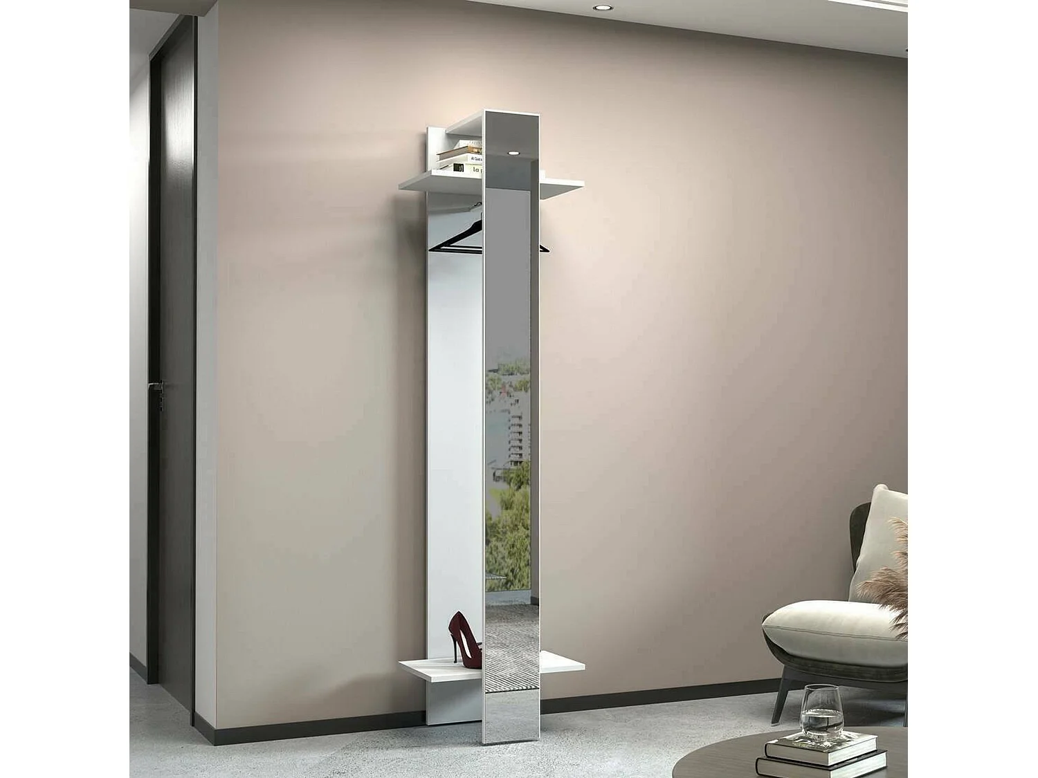 Mobile da Ingresso Maura, Specchio Incluso Made in Italy, 35x50x190h cm Bianco