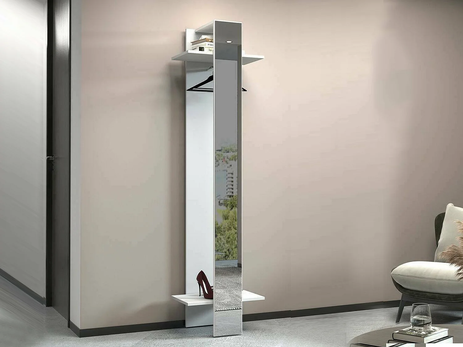 Mobile da Ingresso Maura, Specchio Incluso Made in Italy, 35x50x190h cm Bianco