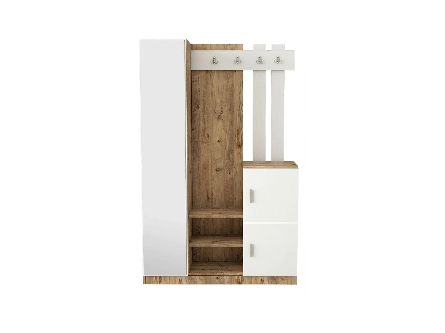 Meuble d'entrée Australis, Crochet d'entrée, Composition pour l'atrium, Console de rangement multifonction, 114x38h180 cm, Chêne et Blanc