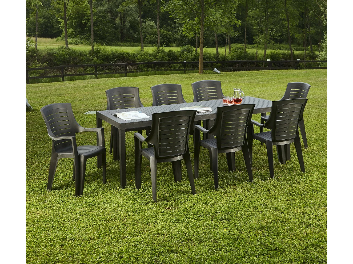 Tavolo da Esterno Arabesch, 10 Posti Made in Italy, 90x220x72h cm Nero Antracite