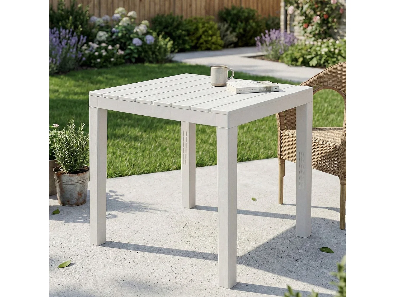 Table d'extérieur Vicenza, Etagère de jardin carrée, Table fixe intérieure et extérieure, 100% Made in Italy, 78x78h72 cm, Blanc