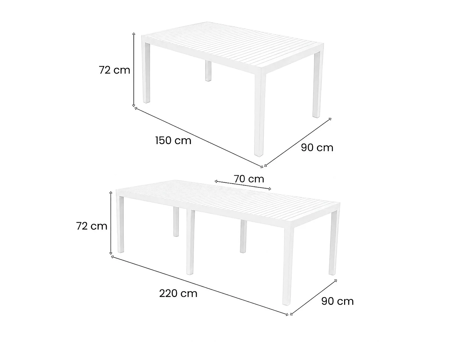 Table d'extérieur Susa, Table à manger rectangulaire extensible, Table de jardin extensible, 100% Made in Italy, 150x90h72 cm, Blanc