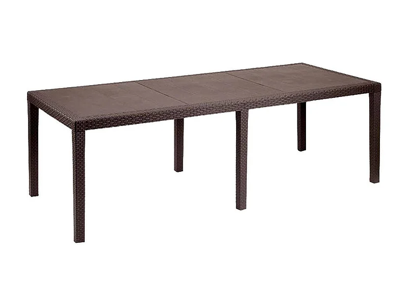Mesa de jardín Dmains, Estante de comedor extensible rectangular, Mesa de jardín extensible efecto ratán, 100% Made in Italy, 150/220x90h72 cm, Marrón