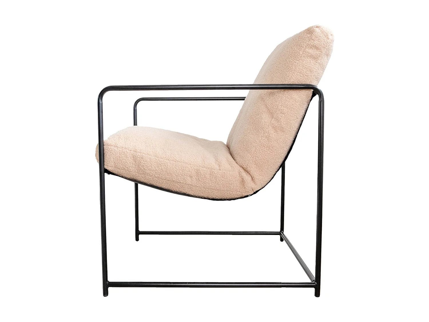 Fauteuil en peuplier, Fauteuil recouvert de tissu bouclé, Chaise rembourrée, Assise avec accoudoirs en métal, 61x67h75 cm, Beige