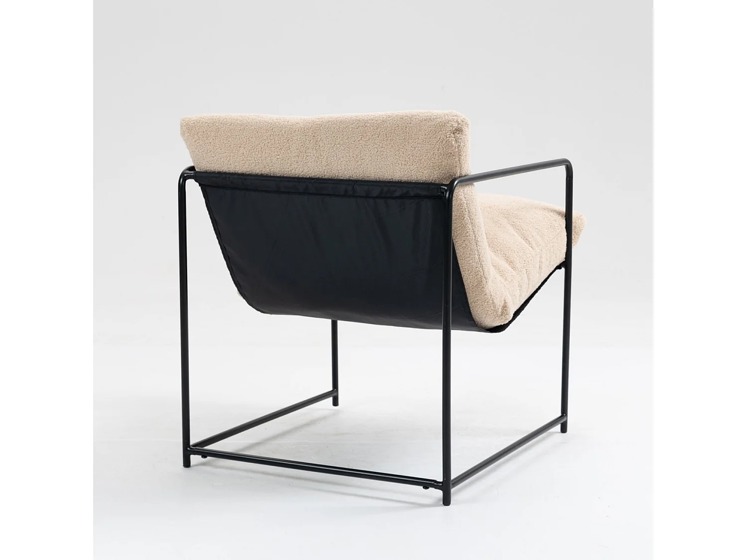 Fauteuil en peuplier, Fauteuil recouvert de tissu bouclé, Chaise rembourrée, Assise avec accoudoirs en métal, 61x67h75 cm, Beige