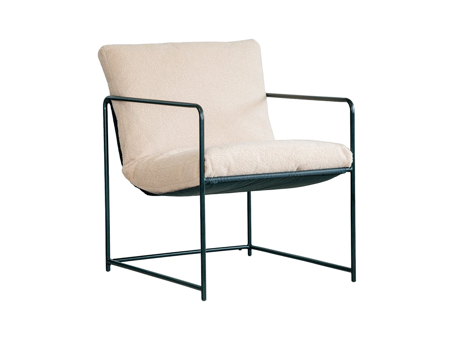 Fauteuil en peuplier, Fauteuil recouvert de tissu bouclé, Chaise rembourrée, Assise avec accoudoirs en métal, 61x67h75 cm, Beige