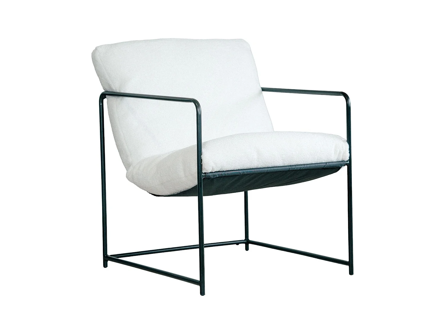 Fauteuil en peuplier, Fauteuil recouvert de tissu bouclé, Chaise rembourrée, Assise avec accoudoirs en métal, 61x67h75 cm, Blanc