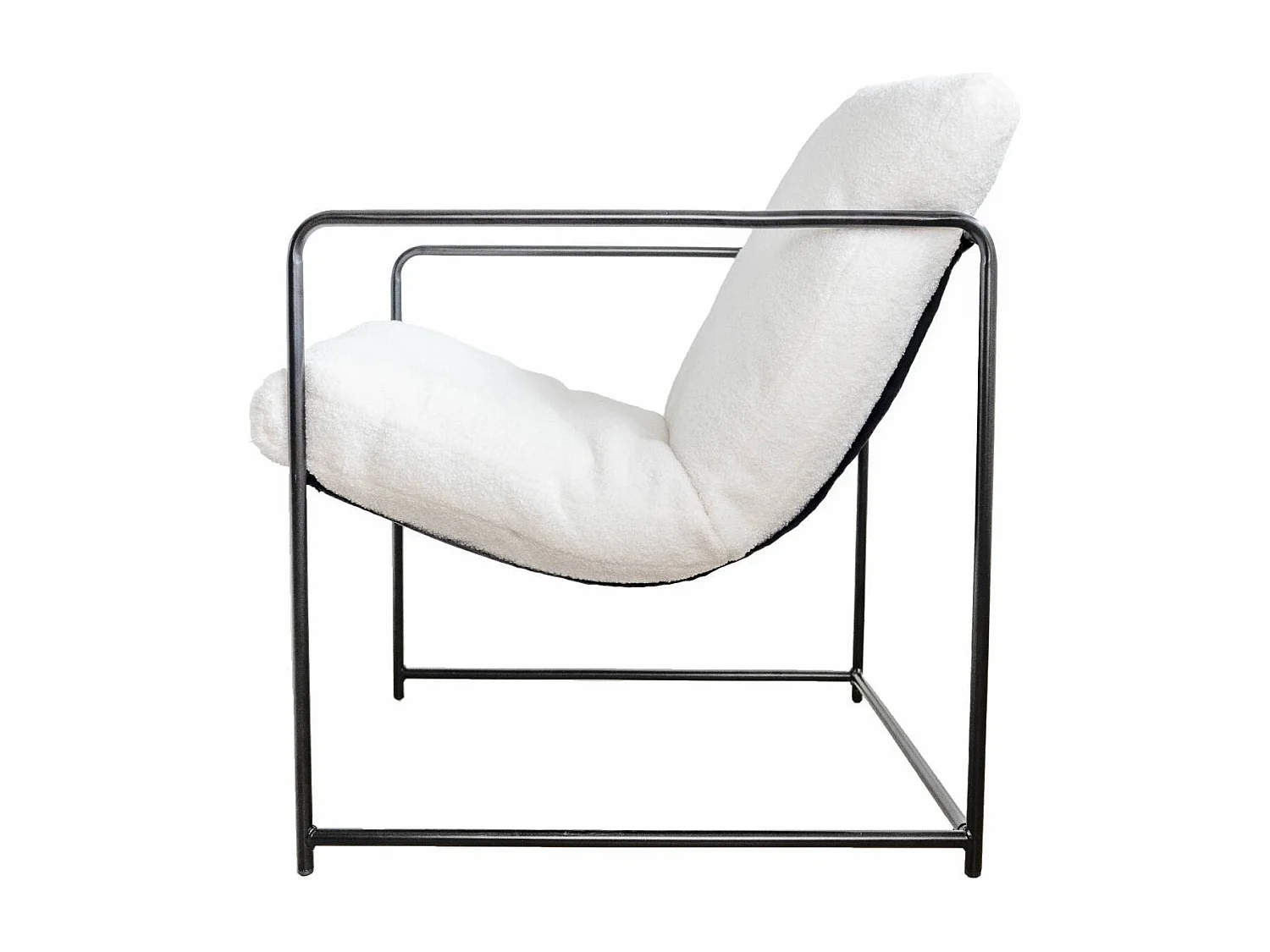 Sessel Dabdelat, Sessel mit Bouclé-Stoff bezogen, gepolsterter Stuhl, Sitz mit Metallarmlehnen, 61x67h75 cm, WeiÃŸ