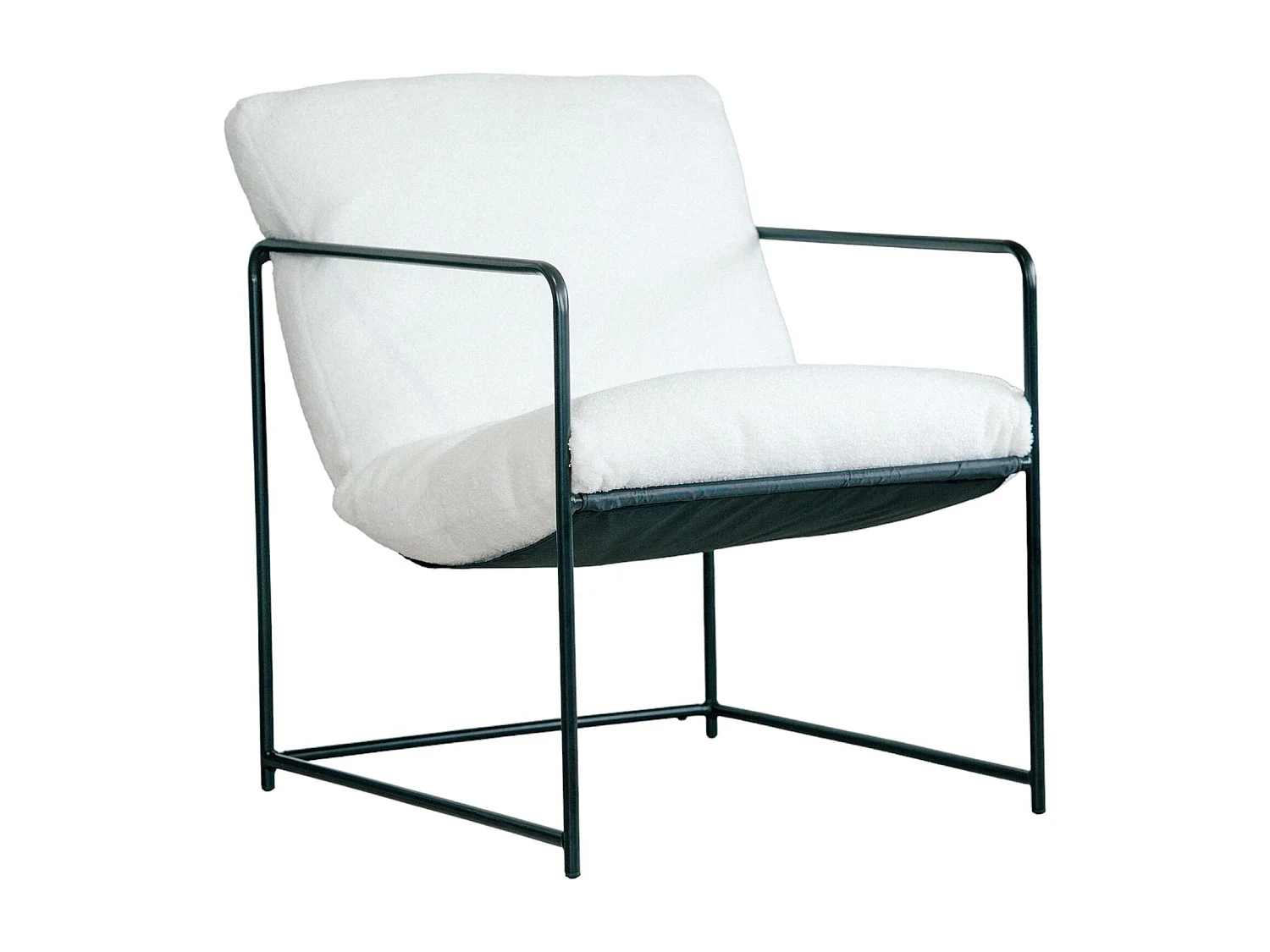 Dabdelat Fauteuil, Bouclé Stof Gestoffeerde Fauteuil, Gestoffeerde Stoel, Metalen Armleuning Zittend, 61x67h75 cm, Wit