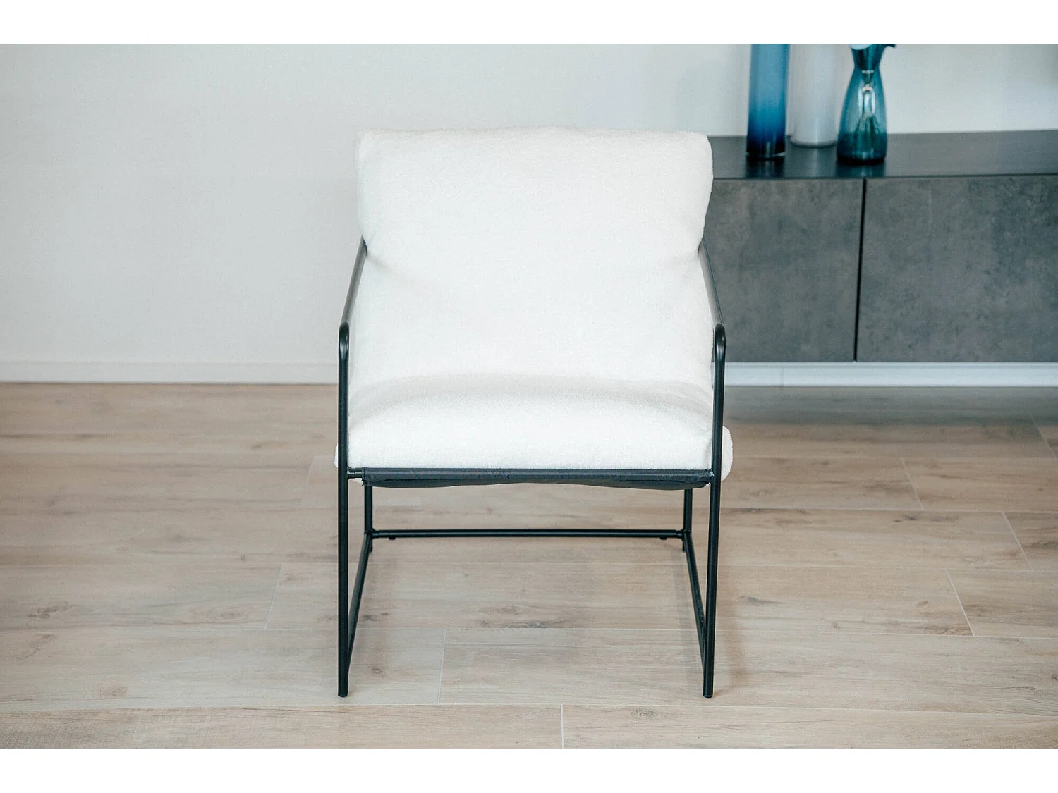 Dabdelat Fauteuil, Bouclé Stof Gestoffeerde Fauteuil, Gestoffeerde Stoel, Metalen Armleuning Zittend, 61x67h75 cm, Wit