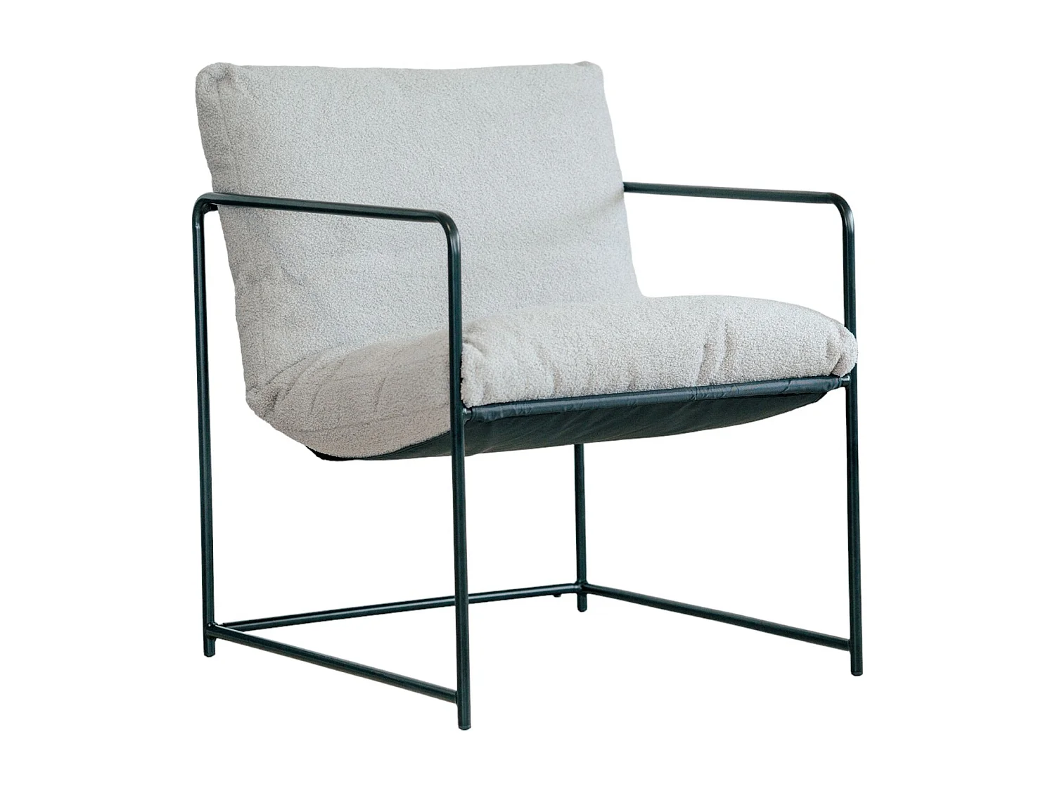 Fauteuil en peuplier, Fauteuil recouvert de tissu bouclé, Chaise rembourrée, Assise avec accoudoirs en métal, 61x67h75 cm, Gris