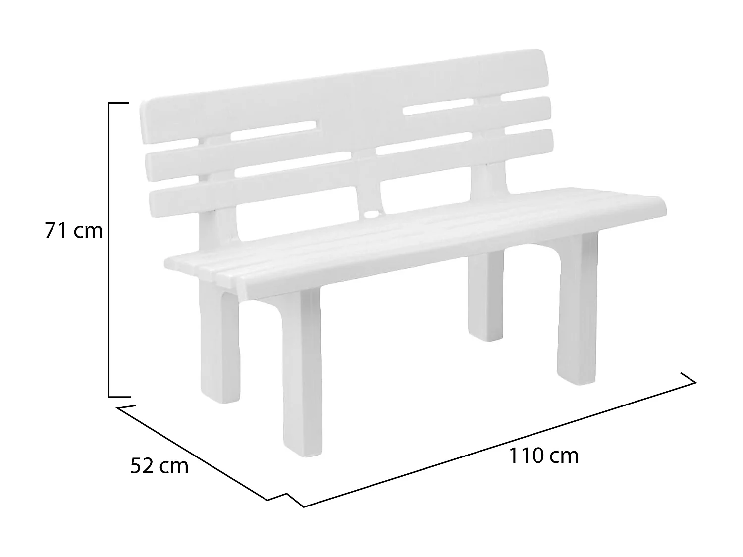 AuÃŸenbank Daltobel, Monoblock-Gartenbank, AuÃŸenbank, 100 % Made in Italy, 110 x 52 x 71 cm, WeiÃŸ
