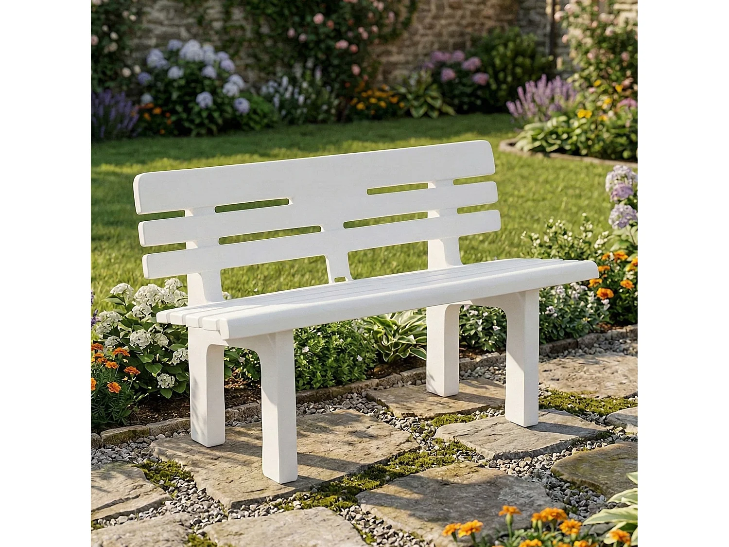 Banc d'extérieur Marinella, Banc de jardin Monobloc, Banc d'extérieur, 100% Made in Italy, 110x52h71 cm, Blanc