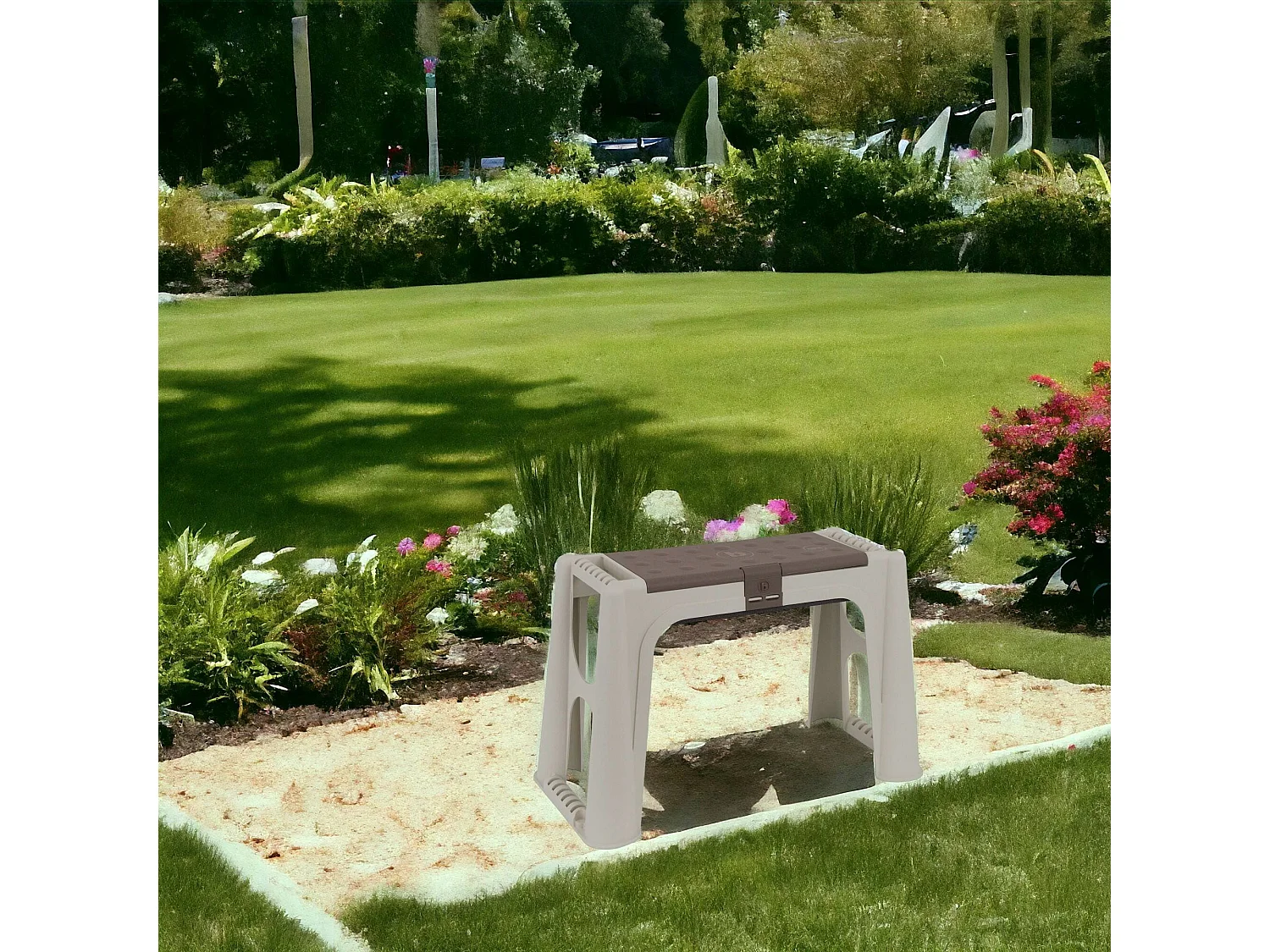 Ypern-AuÃŸenbank, Gartenbank, Werkzeugbank, Mehrzweckbank, 100 % Made in Italy, 58 x 29 x 37 cm, Beige und Braun