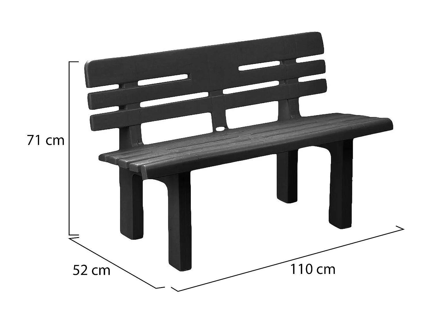 AuÃŸenbank Daltobel, Monoblock-Gartenbank, AuÃŸenbank, 100 % Made in Italy, 110 x 52 x 71 cm, Anthrazit