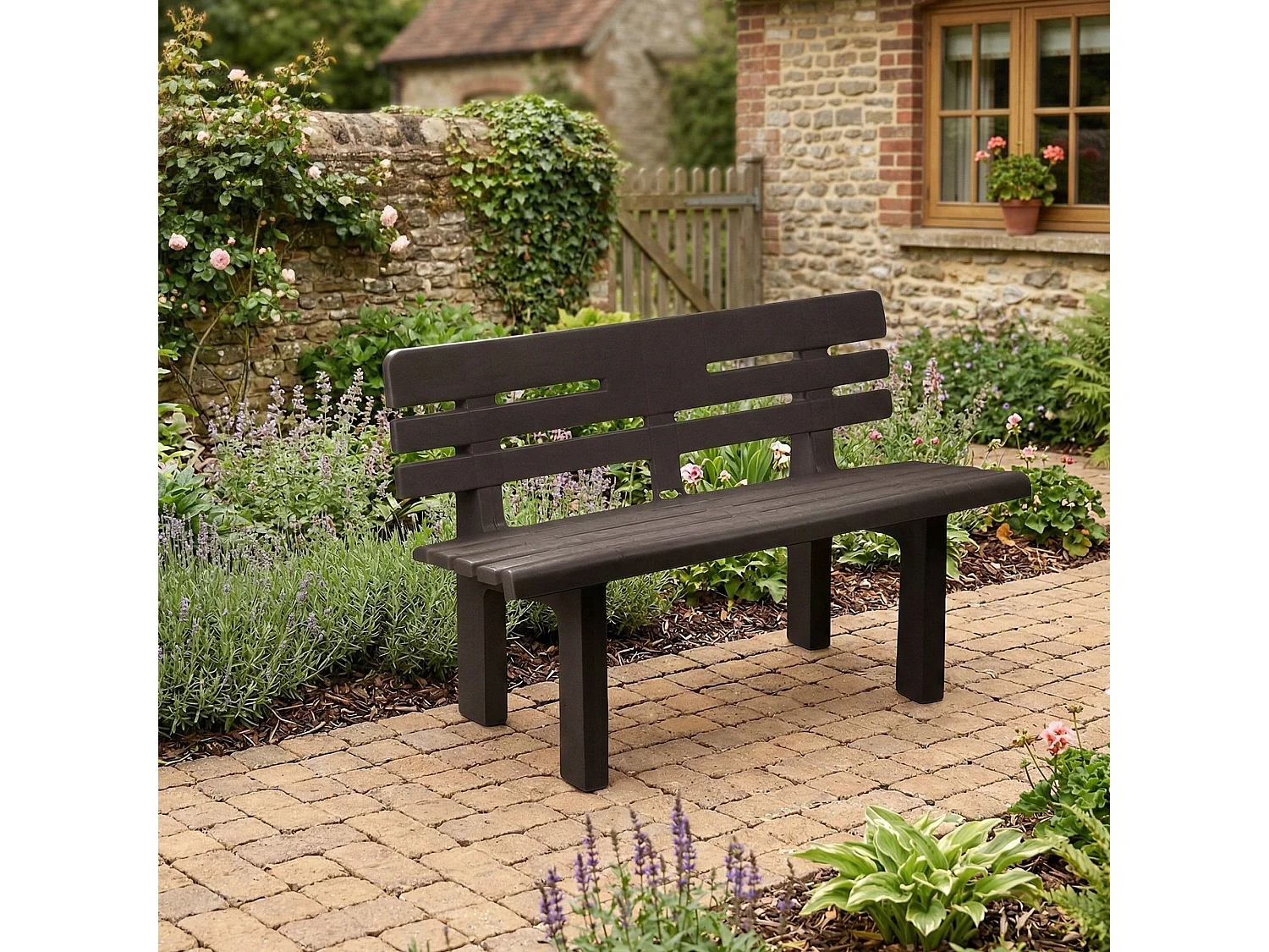 Banc d'extérieur Marinella, Banc de jardin Monobloc, Banc d'extérieur, 100% Made in Italy, 110x52h71 cm, Anthracite