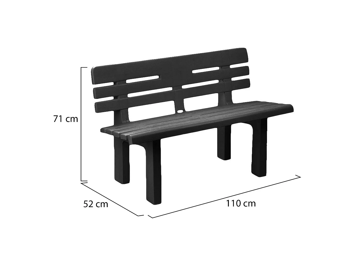 Banc d'extérieur Marinella, Banc de jardin Monobloc, Banc d'extérieur, 100% Made in Italy, 110x52h71 cm, Anthracite