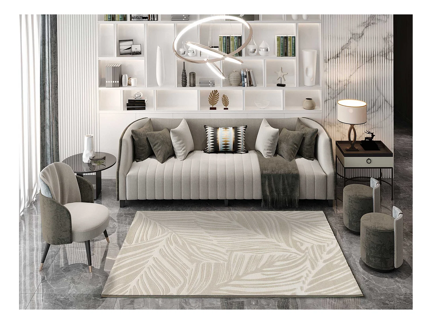 Tapis intérieur - botanique - blanc - 133 x 190 cm - SENSATION