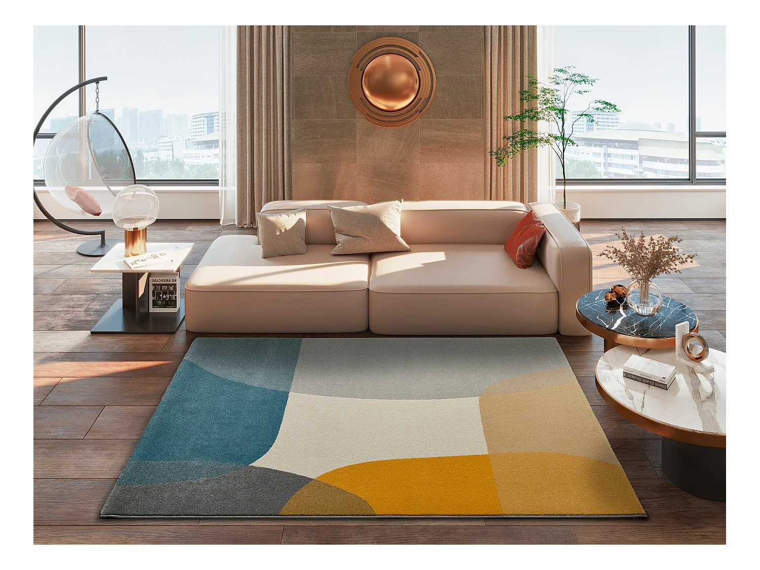 Tapis intérieur - géométrique - multicolore - 140 x 200 cm - MONIC
