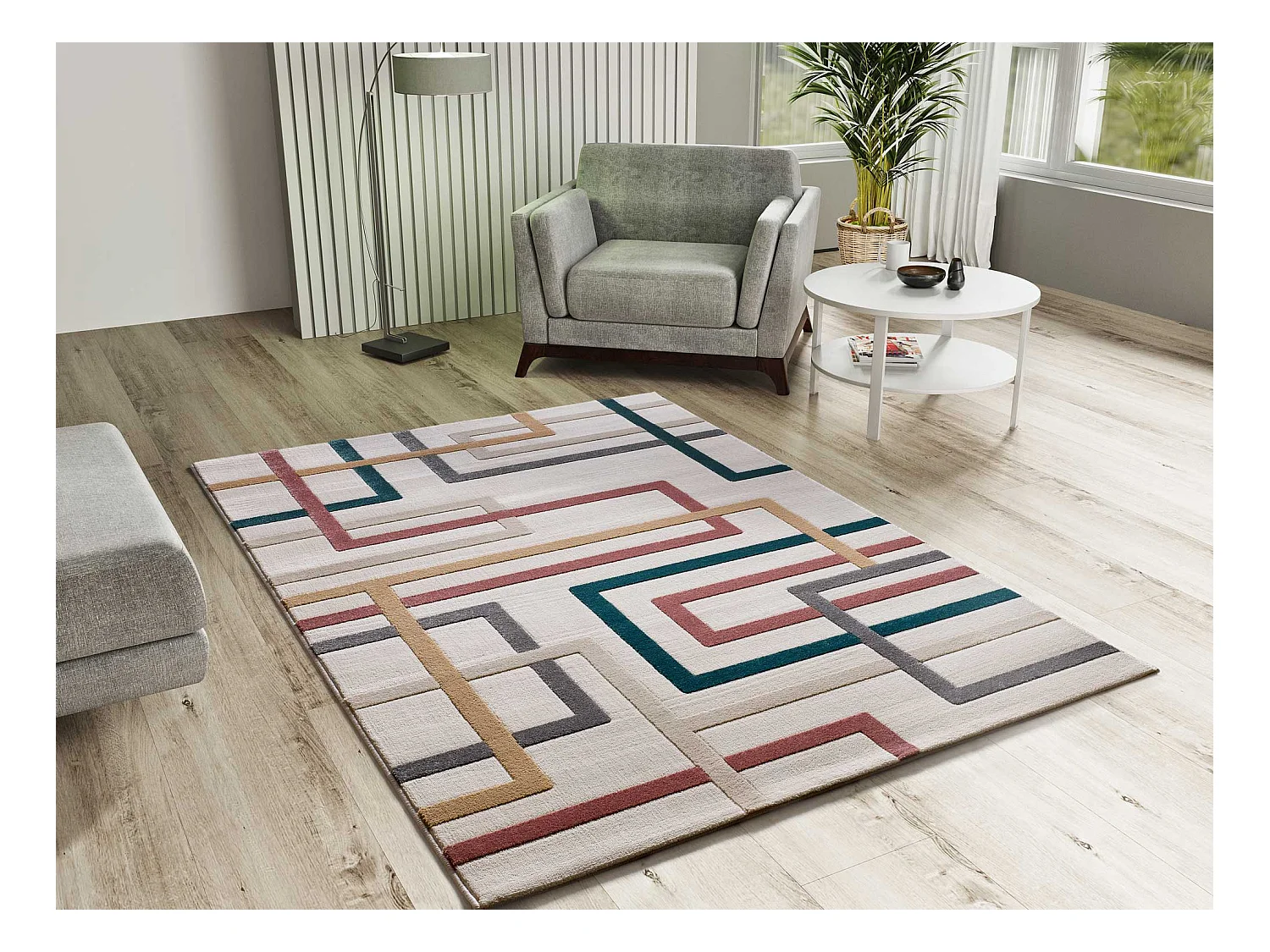 Tapis intérieur - géometrique avec relief - multicolore - 160 x 230 cm - KARISMA