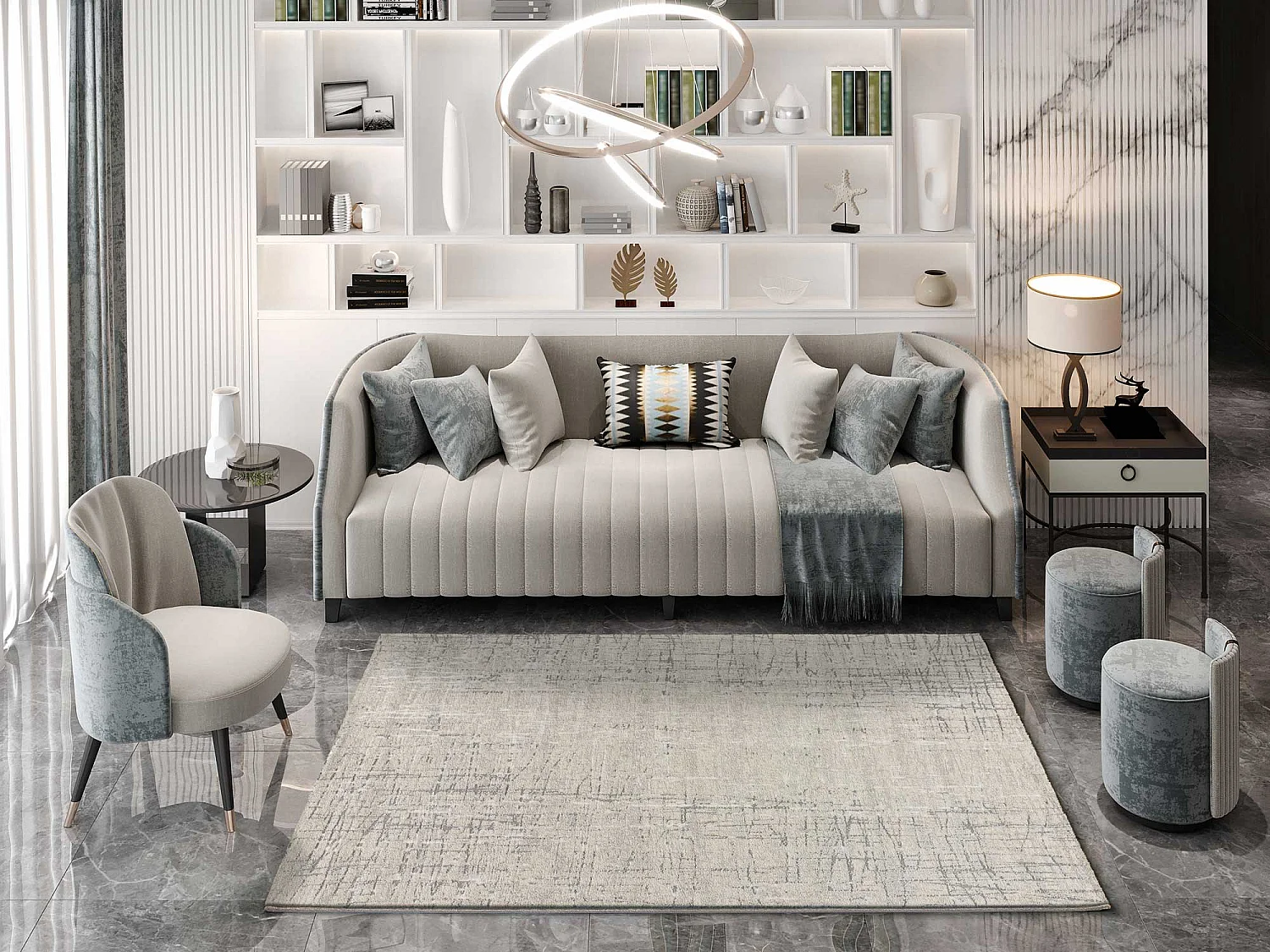 Laagpolig tapijt - abstract - zilverkleurig - 133x190 cm - SENSATION