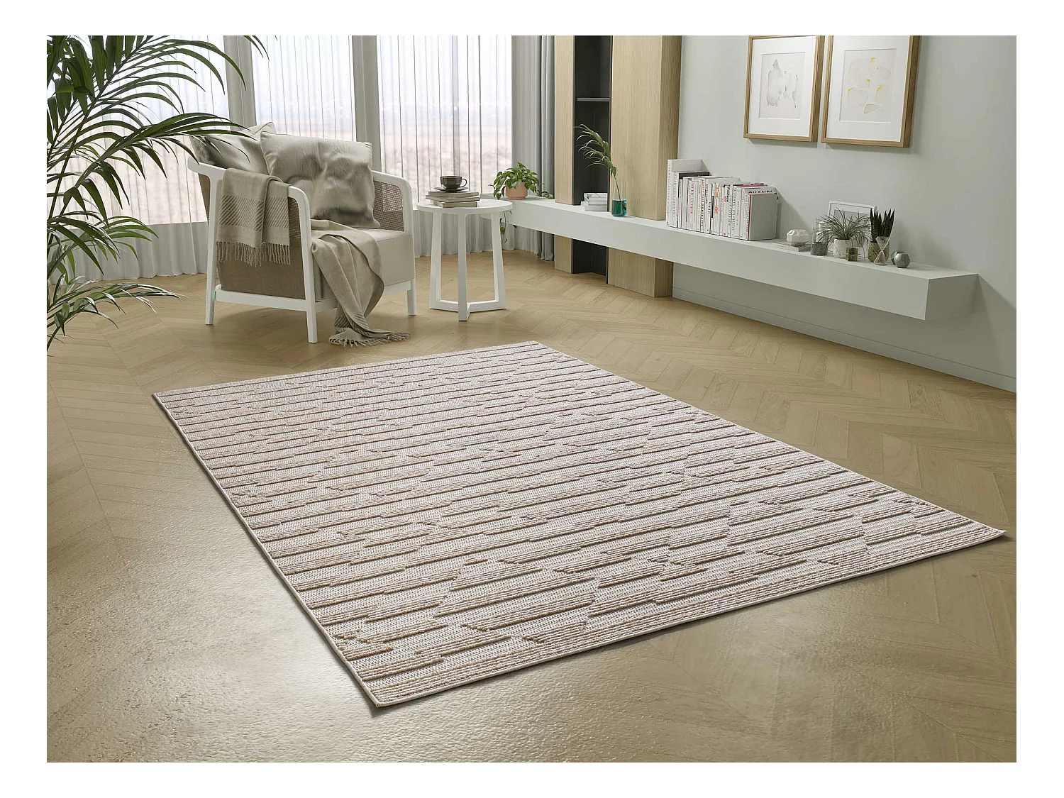 Tapis intérieur - ethnique avec relief - vison - 134 x 200 cm - ELEMENT
