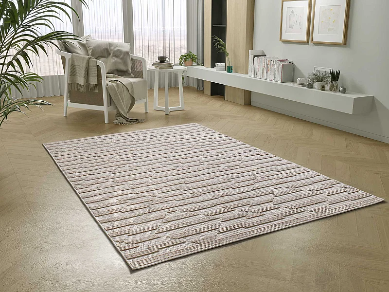 Laagpolig tapijt - etnisch met reliëf - minkkleur - 134x200 cm - ELEMENT