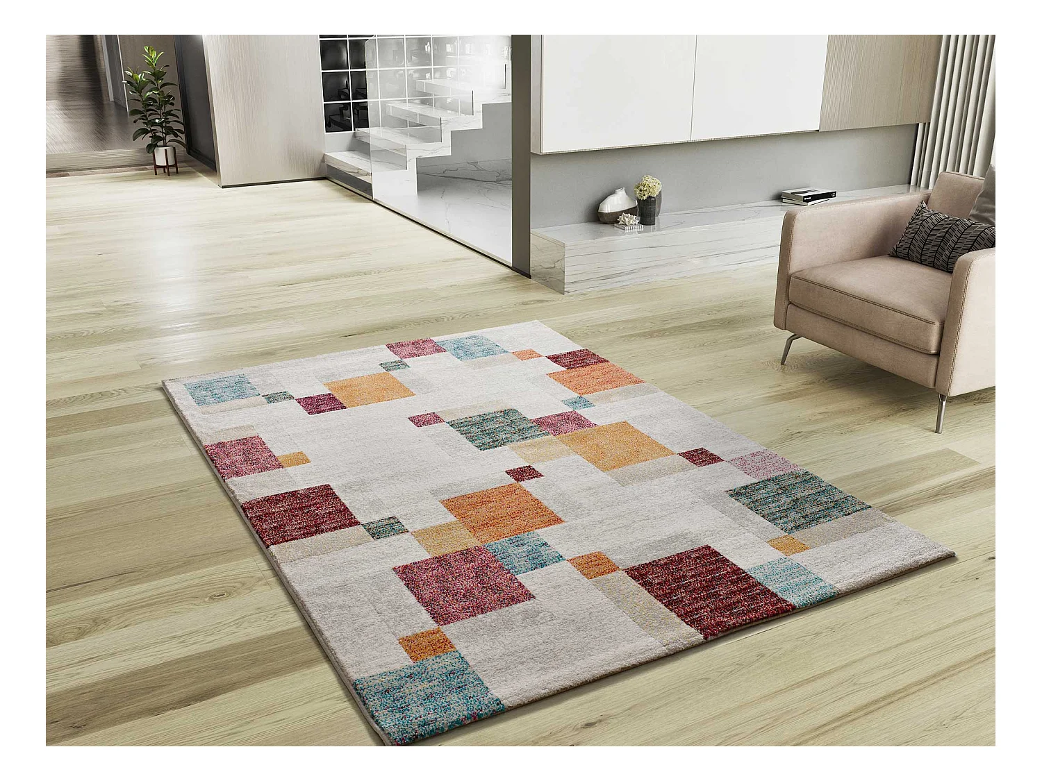 Laagpolig tapijt - geometrisch - veelkleurig - 80x150 cm - EIDER