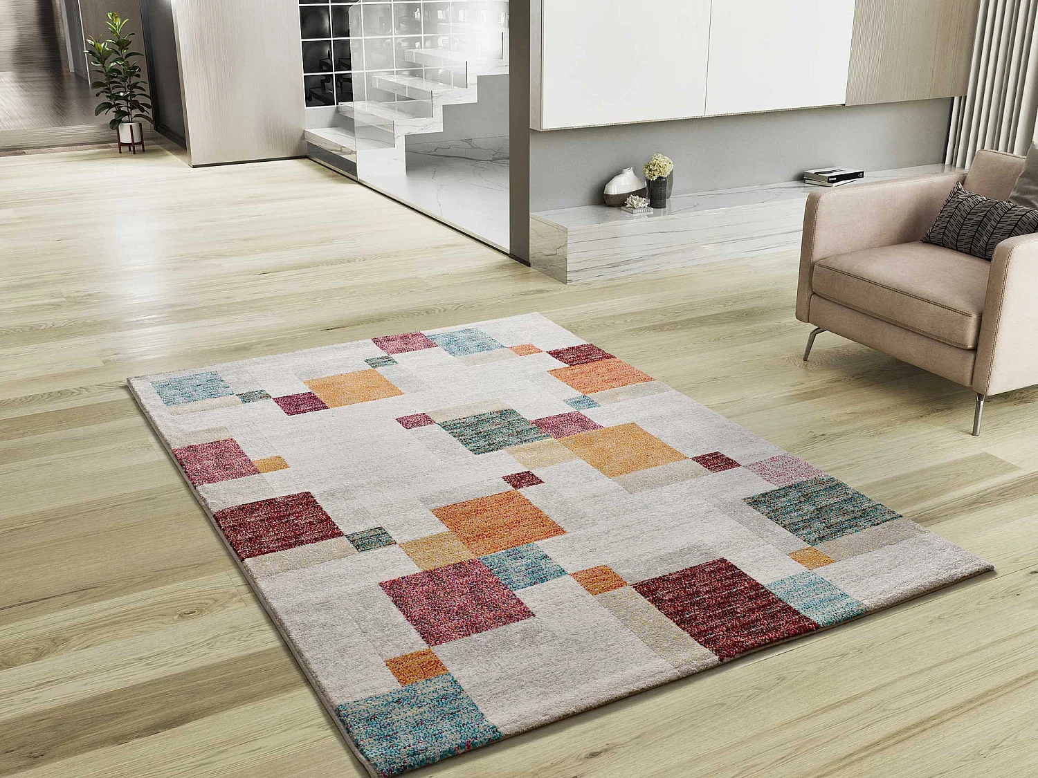 Tapete interior - geométrico - multicolorido - 80 x 150 cm - EIDER