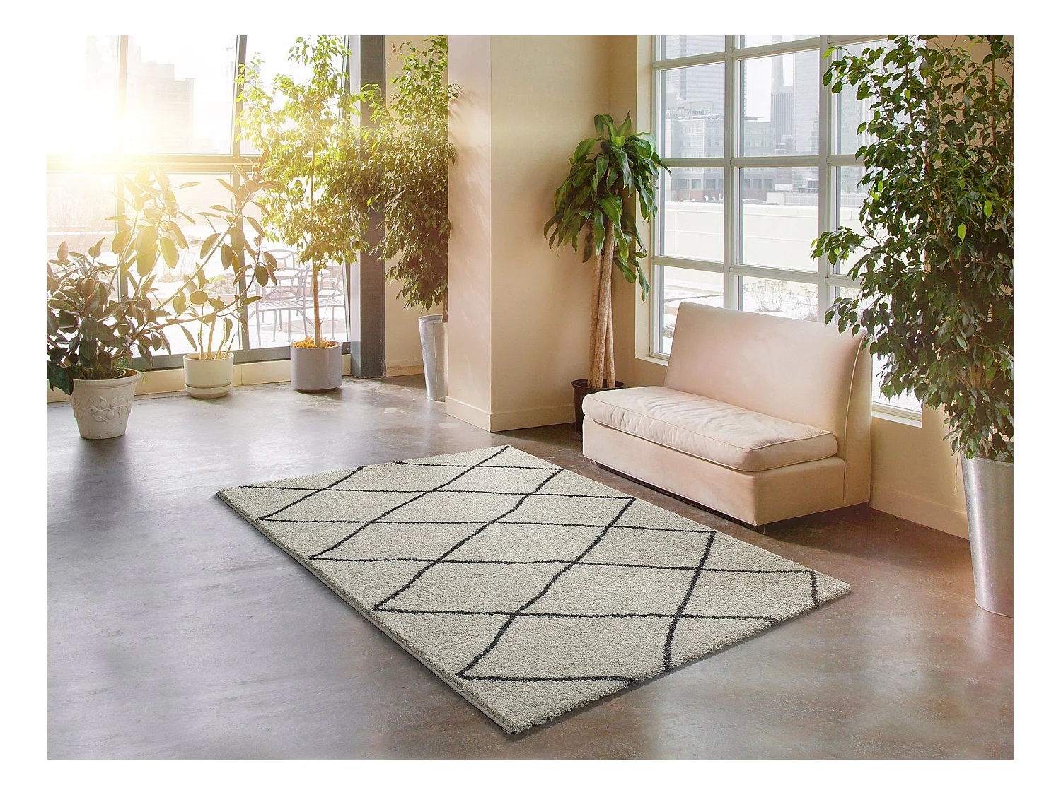 Tapis intérieur - ethnique - blanc - 60 x 120 cm - ATLAS